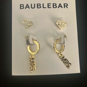 BaubleBar Gold and Silver 'Mrs.' Earrings